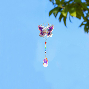 Butterfly DIY Diamond Painting Pendant Decorations Kits, with Diamond Painting Mold, Rhinestone, Diamond Sticky Pen, Tray Plate and Glue Clay, Colorful, 425mm