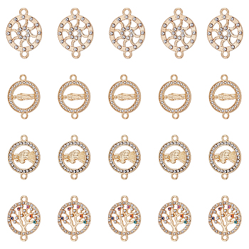 56Pcs 4 Styles Alloy Crystal Rhinestone Connector Charms, Flat Round Links, with Enamel, Golden, 18~27x17.3~24x1.7~2.5mm, Hole: 1.6~2.2mm, 14pcs/style