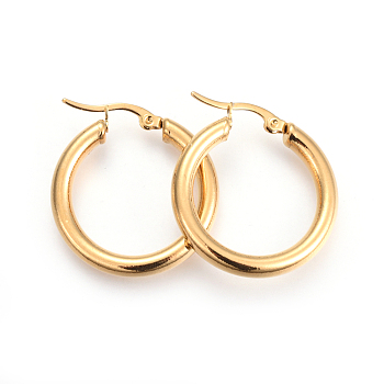 201 Stainless Steel Hoop Earrings, with 304 Stainless Steel Pin, Hypoallergenic Earrings, Ring Shape, Golden, 30x28x4mm, 6 Gauge, Pin: 1mm