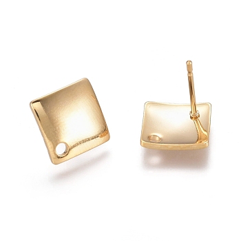 304 Stainless Steel Stud Earring Findings, with Loop, Rhombus, Golden, 13.5x13.5x2mm, Side Length: 10x10x2mm, Hole: 1.5mm, Pin: 0.8mm