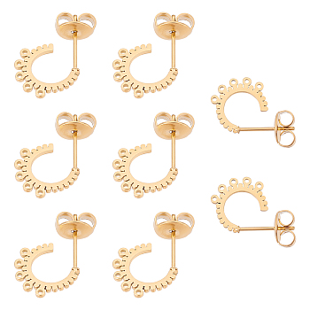 4 Pairs 304 Stainless Steel Stud Earring Findings, with Earring Backs/Ear Nut and Loop, C-shape, Golden, 11x17x1mm, Hole: 1mm, Pin: 0.8mm