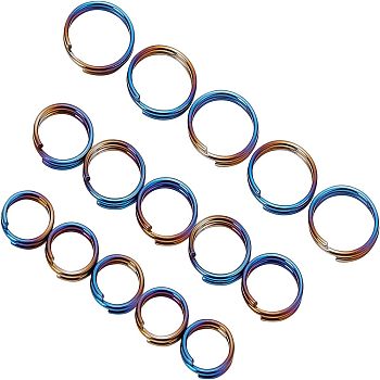 15Pcs 3 Styles Rainbow Color Titanium Alloy Split Rings, Double Loops Jump Rings, 10~14x2mm, Inner Diameter: 10~12mm, Single Wire: 1mm Thick, 5pcs/style
