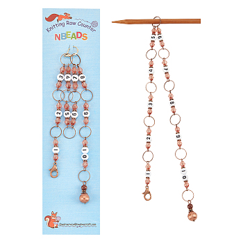 Knitting Row Counter Chains, Fit for Needles Up To 10mm, Acrylic Bead Stitch Marker with Zinc Alloy Lobster Claw Clasp for Tracking Project Progress, Red Copper, 42.3cm