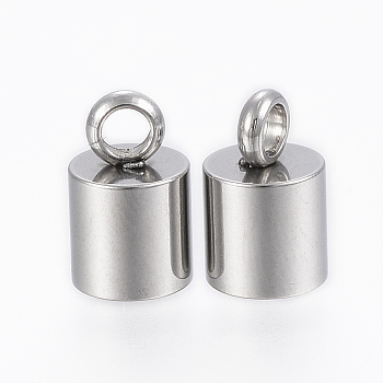 201 Stainless Steel Cord Ends, End Caps, Column, Stainless Steel Color, 10.5x7mm, Hole: 2mm, Inner Diameter: 6mm