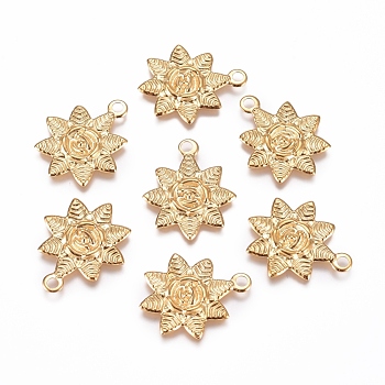 304 Stainless Steel Pendants, Sun Flower, Golden, 20x15.5x1.2mm, Hole: 2mm