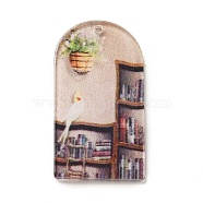 Printed Acrylic Pendants, Bookcase, Arch, 39x21x2mm, Hole: 1.5mm(OACR-E034-01C)