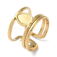 304 Stainless Steel Open Cuff Ring Components, Bezel Cup Ring Settings, Teardrop, Real 18K Gold Plated, US Size 7(17.3mm), Tray: 7x5mm(STAS-Q308-06G)