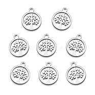 201 Stainless Steel Charms, Laser Cut, Flat Round with Tree, Stainless Steel Color, 12x10.5x1mm, Hole: 1mm(STAS-Q243-LM118-1)