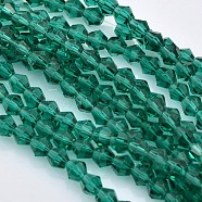 Faceted Bicone Glass Beads Strands, Teal, 3.5x3mm, Hole: 1mm, about 125~130pcs/strand, 13.8 inch(EGLA-P017-3mm-09)
