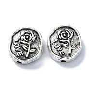 Tibetan Style Alloy Beads, Oval with Rose Flower, Antique Silver, 14x13x6mm, Hole: 1.6mm, about 148pcs/500g(TIBEB-F065-03AS)