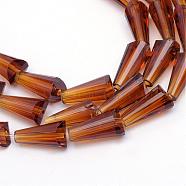 Transparent Glass Bead Strands, Cone, Saddle Brown, 9~12x6mm, Hole: 2mm, about 47~49pcs/strand, 18.70 inch~19.49 inch(47.5~49.5cm)(GLAA-R170-6x12-01M)