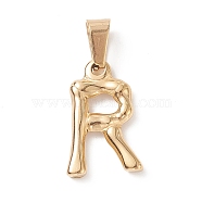 304 Stainless Steel Pendants, Bamboo Style, Letter, Golden Color, Letter.R, 18.5x12x3mm, Hole: 3x7mm(STAS-F235-01G-R)