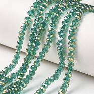 Electroplate Transparent Glass Beads Strands, Full Rainbow Plated, Faceted, Rondelle, Teal, 6x5mm, Hole: 1mm, about 85~88pcs/strand, 16.1~16.5 inch(41~42cm)(EGLA-A034-T6mm-T05)