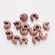 Crimp Beads Covers, Nickel Free, Red Copper, About 4mm In Diameter, 3mm Thick, Hole: 1.5mm(EC266-NFR)