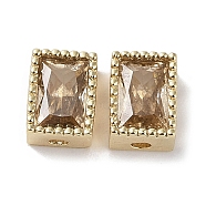 Brass with Cubic Zirconia Beads, Real 18K Gold Plated, Rectangle, Camel, 7x5x3.5mm, Hole: 0.6mm & 1mm(KK-G491-35G-03)