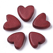 Painted Wood Beads, Heart, Crimson, 15.5x15.5x6mm, Hole: 1.5mm(X-WOOD-R265-08F)