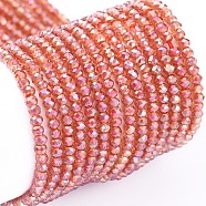 Electroplate Glass Beads Strands, Full Rainbow Plated, Faceted, Rondelle, Light Coral, 2x1.5mm, Hole: 0.6mm, about 235~247pcs/Strand, 14.57~14.76 inch(37~37.5cm)(EGLA-F149-FR-01)