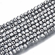 Electroplate Non-magnetic Synthetic Hematite Beads Strands, Round, Faceted, Platinum Plated, 2.5x2mm, Hole: 0.8mm, about 186~197pcs/strand, 14.96 inch~15.75 inch(38cm~40cm)(G-T114-59-P)