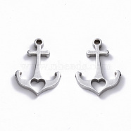 304 Stainless Steel Charms, Laser Cut, Anchor with Heart, Stainless Steel Color, 15x11x1mm, Hole: 1.2mm(X-STAS-N092-100)