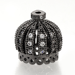 Brass Micro Pave Cubic Zirconia Beads, Crown, Gunmetal, 14x13.5mm, Hole: 1mm(ZIRC-Q013-41B)