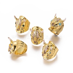 Adjustable Resin Cuff Finger Rings, with Brass Findings, Cow Head Shape, Golden, Size 7~8, 17~18mm(RJEW-K229-L01)