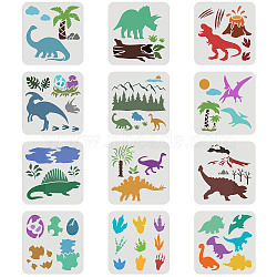 Plastic Drawing Painting Stencils Templates Sets, for Painting on Scrapbook Canvas Tiles Floor Furniture Painting School Projects, Dinosaur Pattern, 20x20cm, 12sheet/set(DIY-WH0172-964)