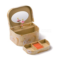 Hand Crank Musical Jewelry Cardboard Boxes, 2 Layer Storage Boxes with Pink Dancer and Mirror inside, for Girl's Gift, Rectangle with Word Happy Birthday, Angel Pattern, 16.8x12.8x7.8cm(CON-M008-01A)
