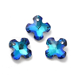 Electroplated Glass Pendants, Back Plated, Faceted, Clover Charms, Royal Blue, 14x14x6mm, Hole: 1.2mm(EGLA-M029-01-02)