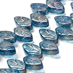 Electroplate Glass Beads Strands, Leaf, Dodger Blue, 11x7x4mm, Hole: 0.8mm, about 78~80pcs/strand, 18.66~18.74''(47.4~47.6cm)(EGLA-B004-02A-AB10)