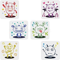 6Pcs 6 Styles Halloween Theme PET Hollow out Drawing Painting Stencils Sets for Kids Teen Boys Girls, for DIY Scrapbooking, Monster Pattern, 15x15cm, 1 Style/pc(DIY-WH0172-988)