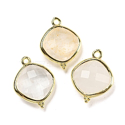 Natural Quartz Crystal Rock Crystal Pendants, Rack Plating Golden Plated Brass Faceted Rhombus Charms, 19x14.5x5.5mm, Hole: 1.6mm(G-M431-12G-06)