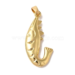 Rack Plating Brass Pendants, Shrimp Charms, Cadmium Free & Lead Free, Long-Lasting Plate, Real 18K Gold Plated, 28x14x4mm, Hole: 5x4mm(KK-L220-023G)