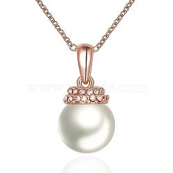 Real Rose Gold Plated Eco-Friendly Tin Alloy Czech Rhinestone Pendant Necklaces, with Round Imitation Pearls, 18 inch(NJEW-BB08073-RG)