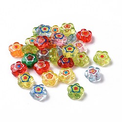 Printed Transparent Acrylic Beads, Flower, Mixed Color, 9.5x9.5x4.5mm, Hole: 1.8mm(OACR-E009-08)