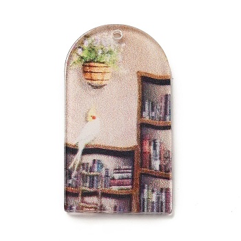Printed Acrylic Pendants, Bookcase, Arch, 39x21x2mm, Hole: 1.5mm