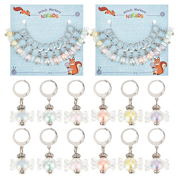 Candy Transparent Acrylic Pendant Stitch Markers, Crochet Leverback Hoop Charms, Locking Stitch Marker with Wine Glass Charm Ring, Mixed Color, 3cm, 6 colors, 2pcs/color, 12pcs/set, 2 sets/box