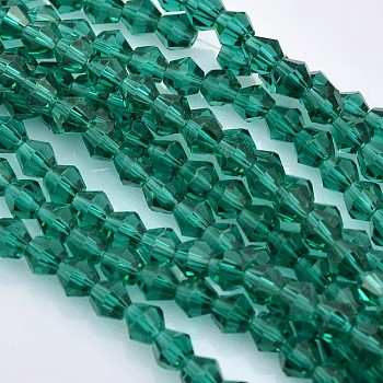 Faceted Bicone Glass Beads Strands, Teal, 3.5x3mm, Hole: 1mm, about 125~130pcs/strand, 13.8 inch