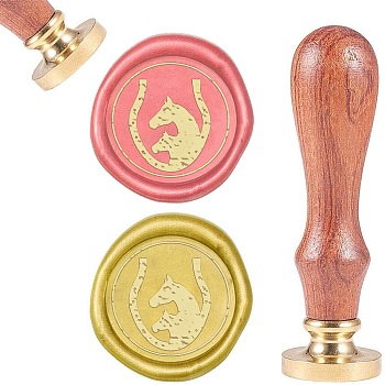 DIY Scrapbook, Brass Wax Seal Stamp and Wood Handle Sets, Horse, Golden, 8.9x2.5cm, Stamps: 25x14.5mm