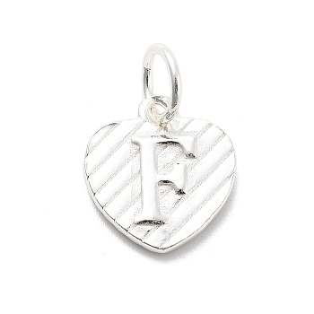 925 Sterling Silver Heart with Capital Letter Charms, with Jump Rings, Silver Color, Letter F, 11.5x10.5x1.5mm, Hole: 4mm