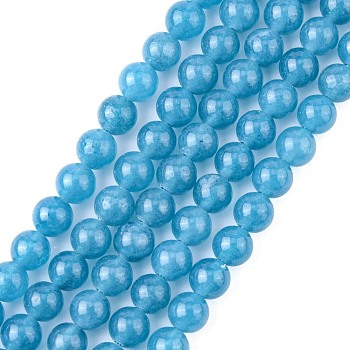 Natural White Jade Beads Strands, Imitation Aquamarine Color, Dyed, Round, Dark Cyan, 6mm, Hole: 1mm, about 63pcs/strand, 15.3 inch
