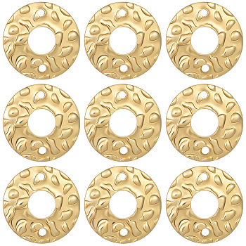 30Pcs Eco-Friendly Brass Connector Charms, Cadmium Free & Lead Free, Textured Donut/Pi Disc, Real 18K Gold Plated, 12.5x1.5mm, Hole: 1mm