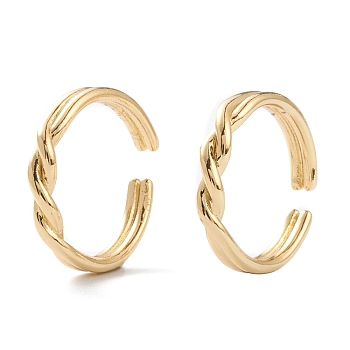 Brass Cuff Rings, Open Rings, Long-Lasting Plated, Twist, Real 18K Gold Plated, Inner Diameter: 17mm