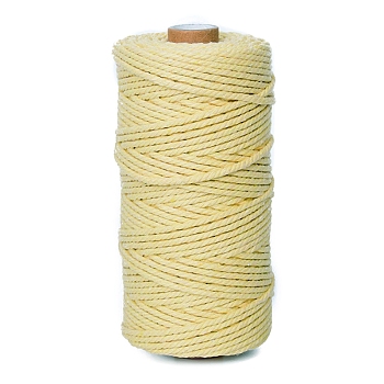 100M Round Cotton Braided Cord, for DIY Handmade Tassel Embroidery Craft, Light Yellow, 3mm, about 109.36 Yards(100m)/Roll