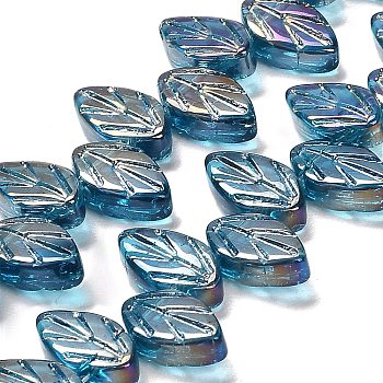 Electroplate Glass Beads Strands, Leaf, Dodger Blue, 11x7x4mm, Hole: 0.8mm, about 78~80pcs/strand, 18.66~18.74''(47.4~47.6cm)