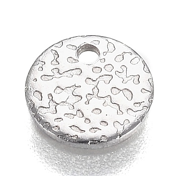 304 Stainless Steel Charms, Textured, Laser Cut, Flat Round, Stainless Steel Color, 10x0.7mm, Hole: 1.5mm