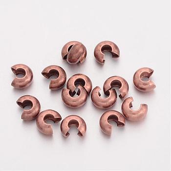 Crimp Beads Covers, Nickel Free, Red Copper, About 4mm In Diameter, 3mm Thick, Hole: 1.5mm