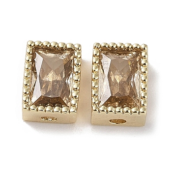 Brass with Cubic Zirconia Beads, Real 18K Gold Plated, Rectangle, Camel, 7x5x3.5mm, Hole: 0.6mm & 1mm