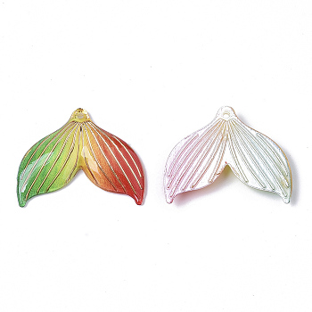 Transparent UV Printed Acrylic  Pendants, with Spray Paint Bottom, Whale Tail Shape, Colorful, 24.5x29.5x4mm, Hole: 1.4mm