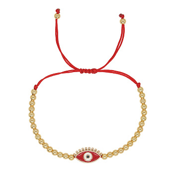 Alloy Round & Evil Eye Braided Bead Bracelets, Adjustable Cord Bracelets for Women