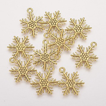 Tibetan Style Alloy Pendants, Cadmium Free & Lead Free, Snowflake, for Christmas, Antique Golden, 26x19x2mm, Hole: 2mm